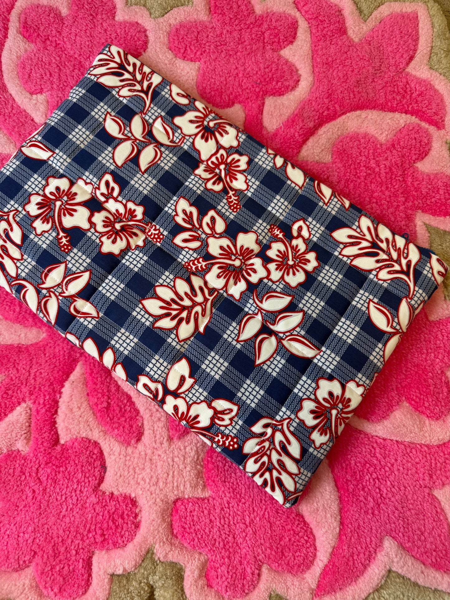 Blue & red quilted pouch