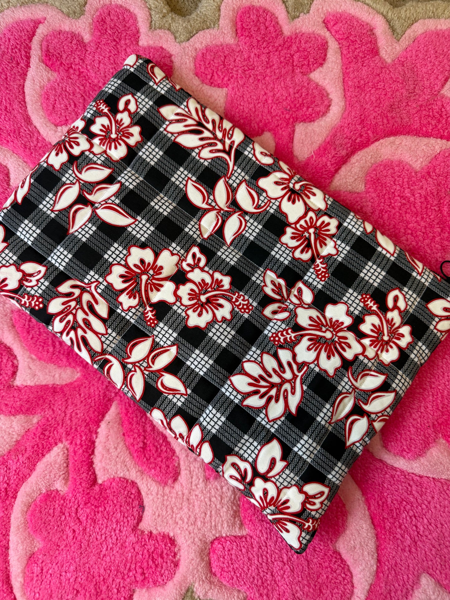 Black & red quilted pouch