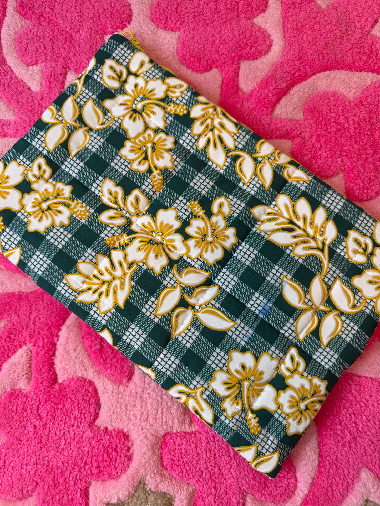 Green & yellow quilted pouch