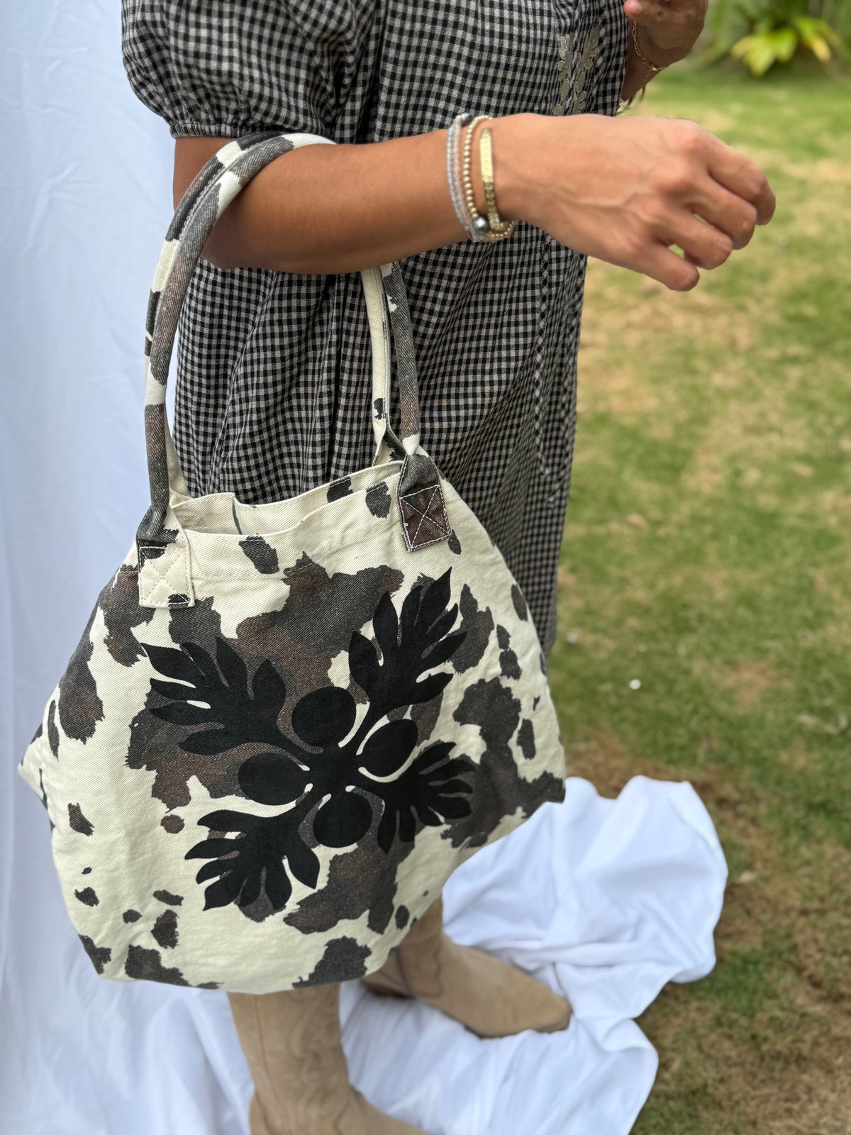 Cow Hide Canvas Tote