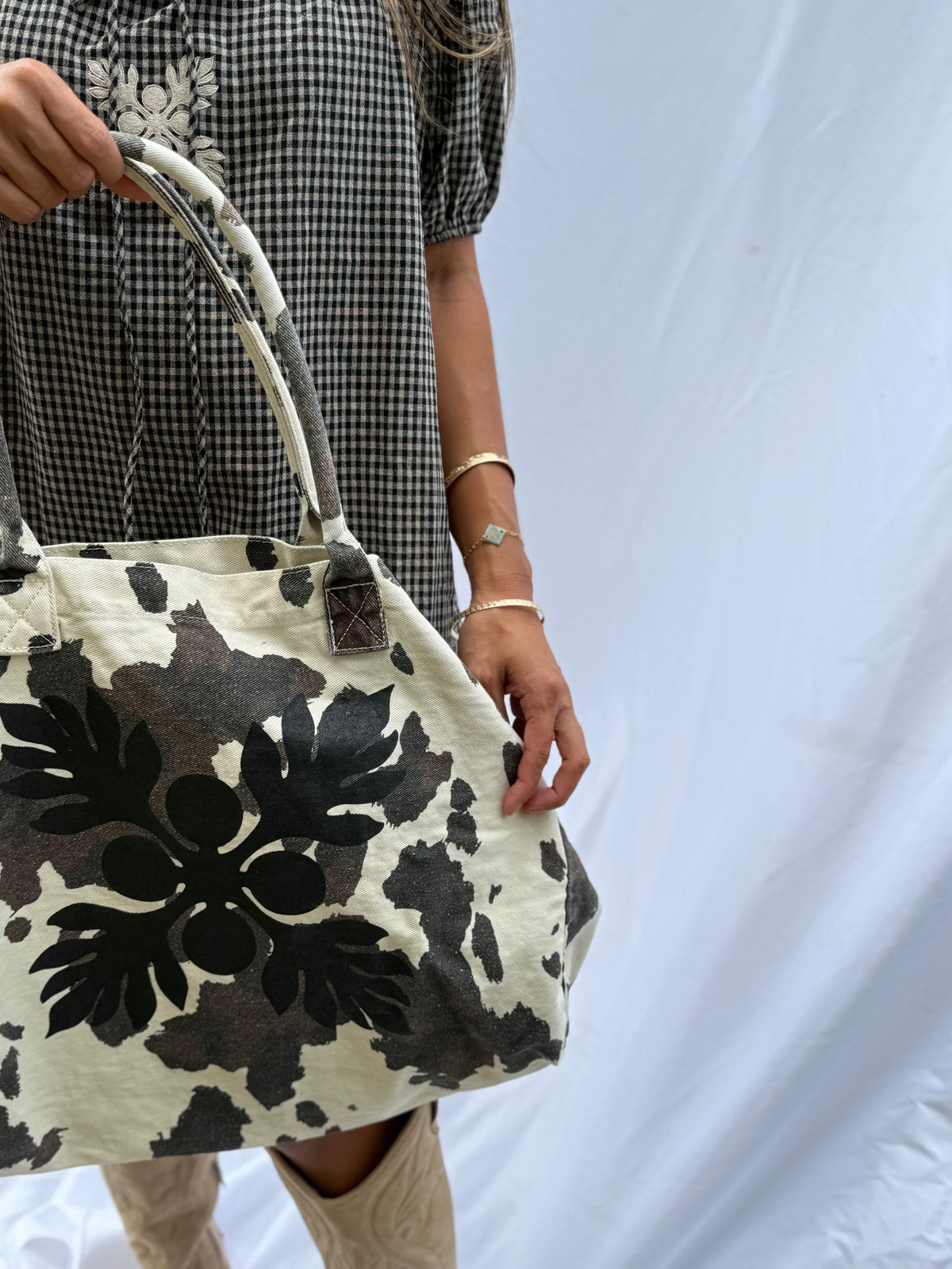 Cow Hide Canvas Tote