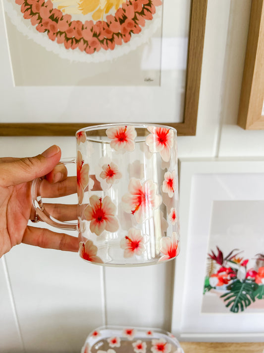 Hibiscus glass mug x Sew Nani by Lila