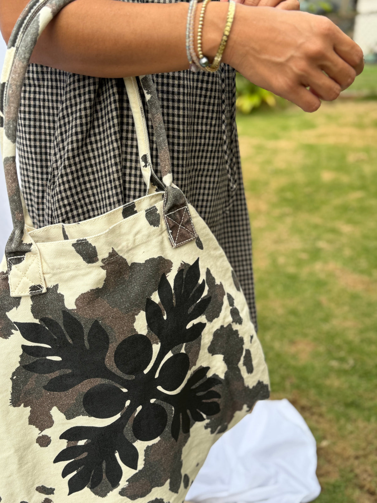 Cow Hide Canvas Tote